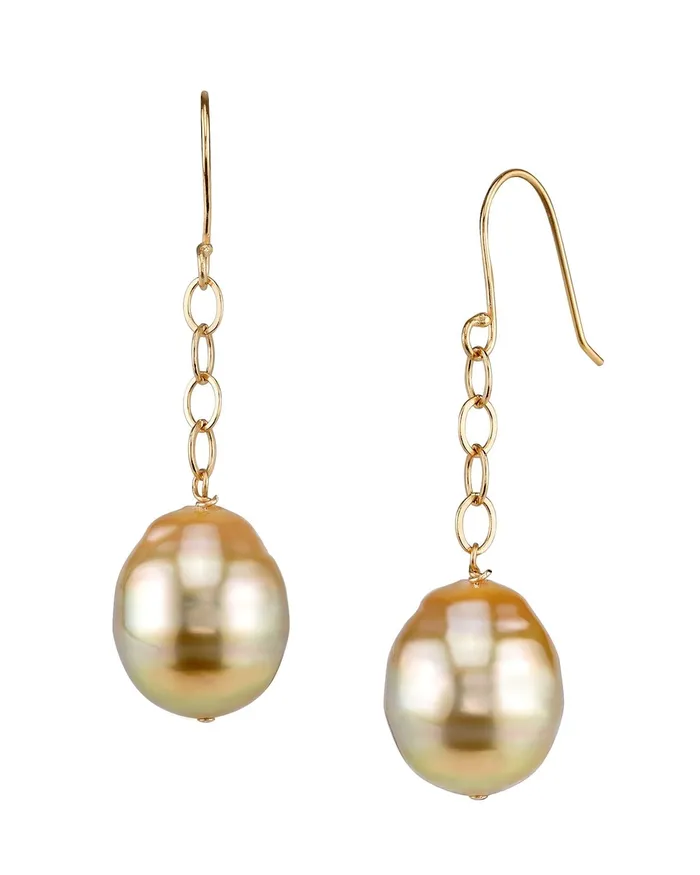 Earrings spt Golden South Sea Baroque Pearl Tin Cup Dangle Earrings