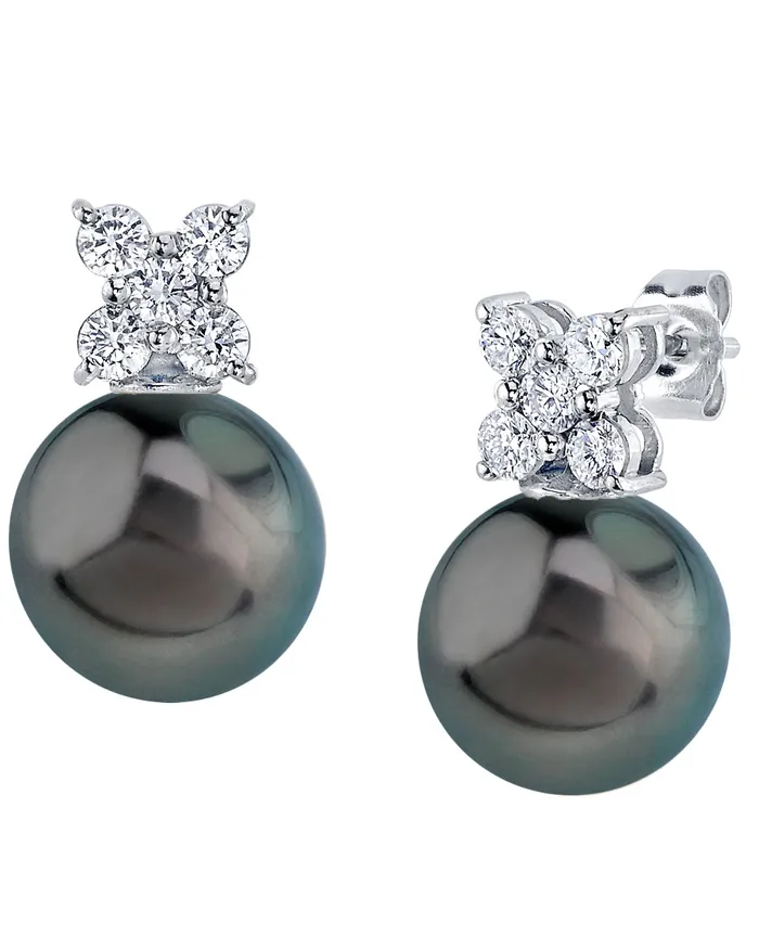 Earrings spt Tahitian South Sea Pearl Diamond Dahlia Earrings