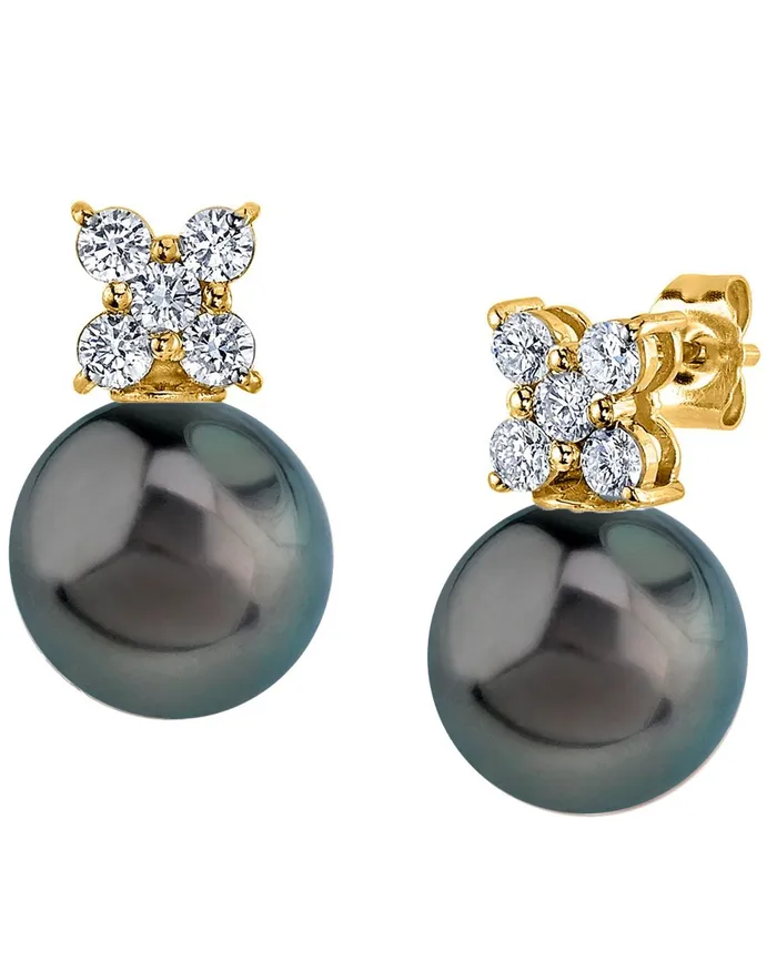 Earrings spt Tahitian South Sea Pearl Diamond Dahlia Earrings