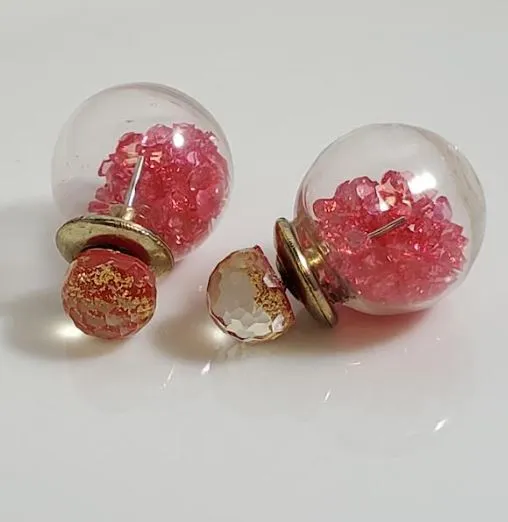 Earrings Susan AZ1190 Two Tone Pink Gem Filled Ball Earrings