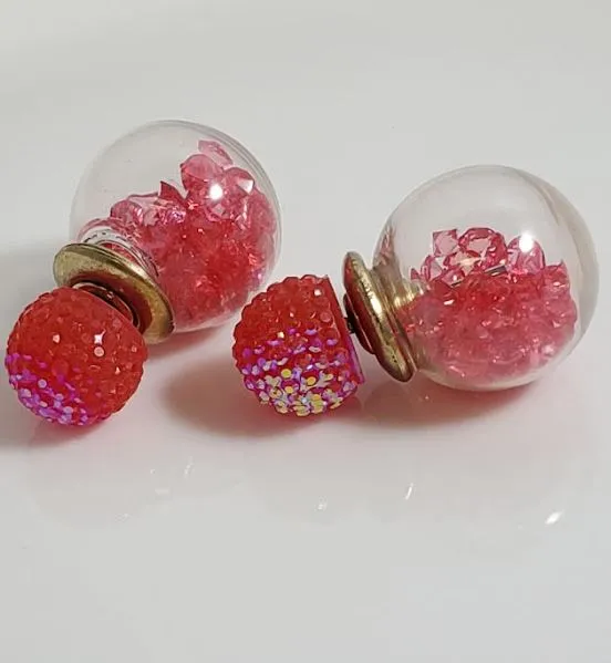Earrings Susan AZ1193 Iridescent Pink Gem Filled Ball Earrings