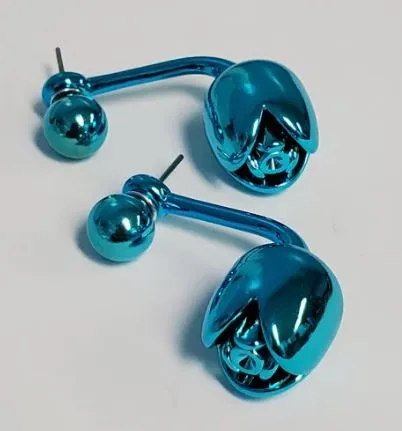 Earrings Susan E486 Fashion Blue Closed Rose Peek a Boo Earrings