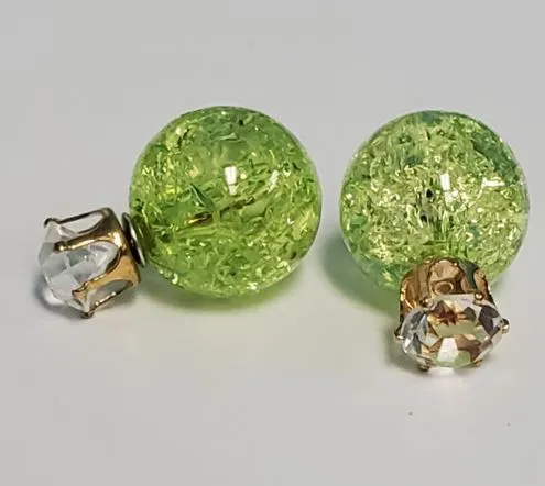 Earrings Susan E495 Lime Green Ice Breaker Ball Rhinestone Earrings
