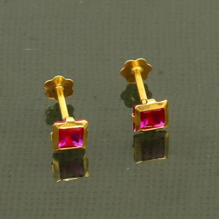 Earrings TRIBAL ORNAMENTS 3MM354mm single red stone 18kt yellow gold handmade square shape fabulous screw back stud earring or nose in unisex jewelry er122