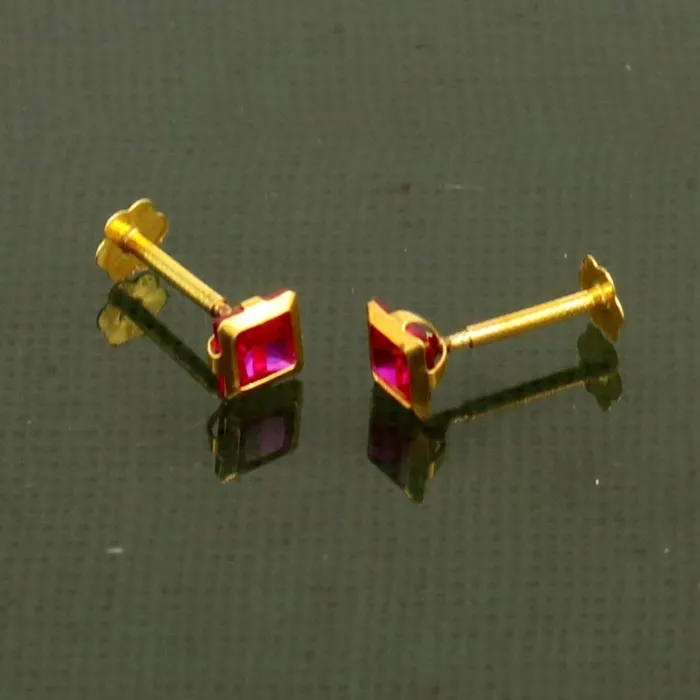 Earrings TRIBAL ORNAMENTS 3MM354mm single red stone 18kt yellow gold handmade square shape fabulous screw back stud earring or nose in unisex jewelry er122