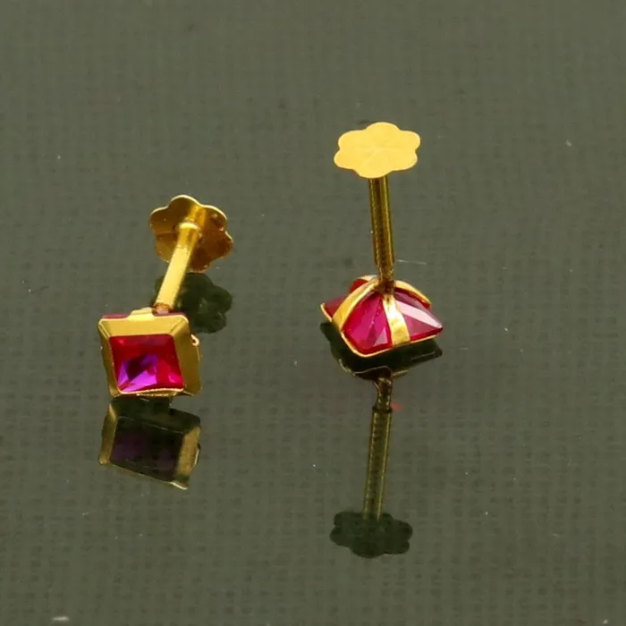 Earrings TRIBAL ORNAMENTS 3MM354mm single red stone 18kt yellow gold handmade square shape fabulous screw back stud earring or nose in unisex jewelry er122
