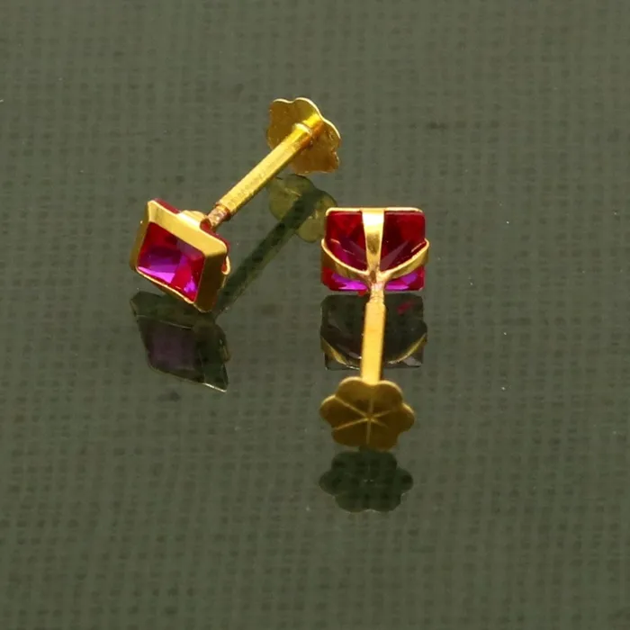 Earrings TRIBAL ORNAMENTS 3MM354mm single red stone 18kt yellow gold handmade square shape fabulous screw back stud earring or nose in unisex jewelry er122