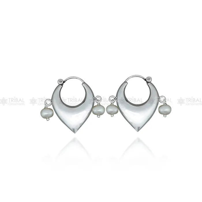 Earrings TRIBAL ORNAMENTS 925 sterling silver fabulous vintage plain pearl beads design hoops earingelegant hoops cultural earrings s1334