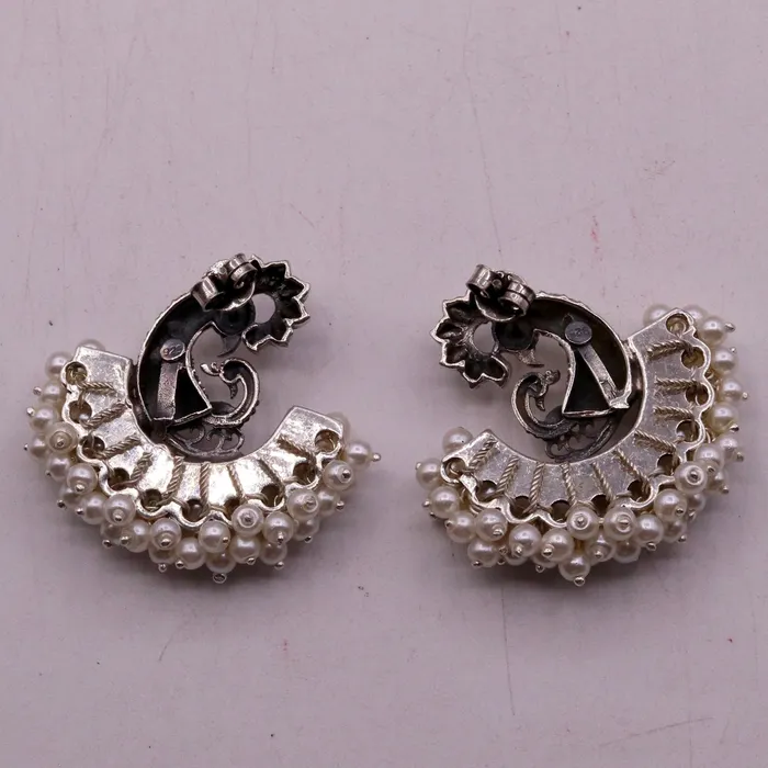 Earrings TRIBAL ORNAMENTS 925 sterling silver handmade vintage antique design peacock stud earring fabulous hanging pearl and red coral stone earring jewelry s705