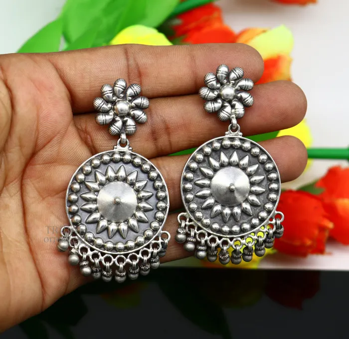 Earrings TRIBAL ORNAMENTS 925 sterling silver handmade vintage design shape light weight stud earring attractive gifting jewelry tribal earring drop dangle EAR1089