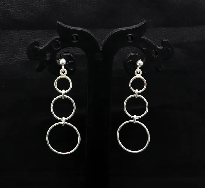 Earrings TRIBAL ORNAMENTS Genuine 925 sterling silver customized 3 circle design dainty plain fancy stud earring drop dangle geometric earring gift to her ear688 Earrings TRIBAL ORNAMENTS Genuine 925 sterling silver customized 3 circle design dainty plain fancy stud earring drop dangle geometric earring gift to her ear688