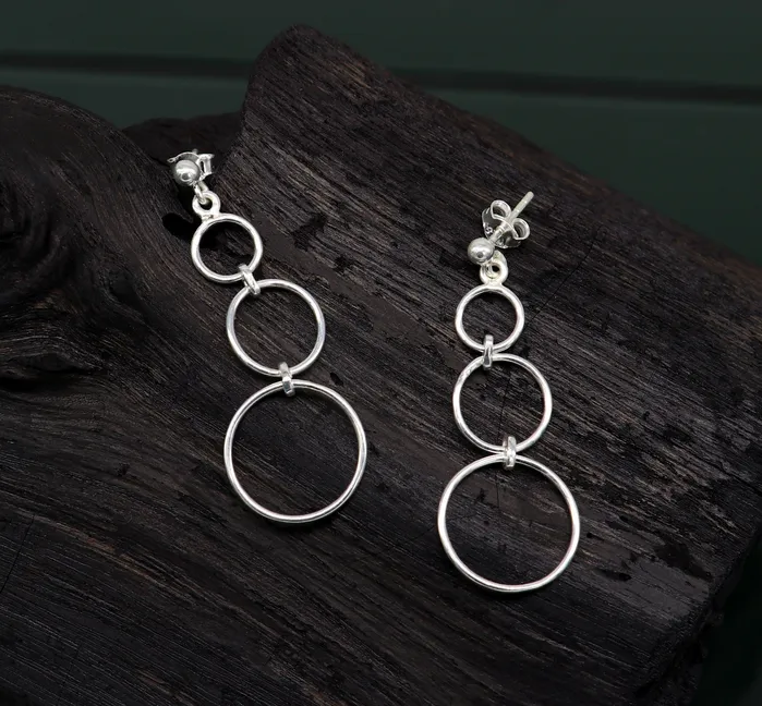 Earrings TRIBAL ORNAMENTS Genuine 925 sterling silver customized 3 circle design dainty plain fancy stud earring drop dangle geometric earring gift to her ear688 Earrings TRIBAL ORNAMENTS Genuine 925 sterling silver customized 3 circle design dainty plain fancy stud earring drop dangle geometric earring gift to her ear688