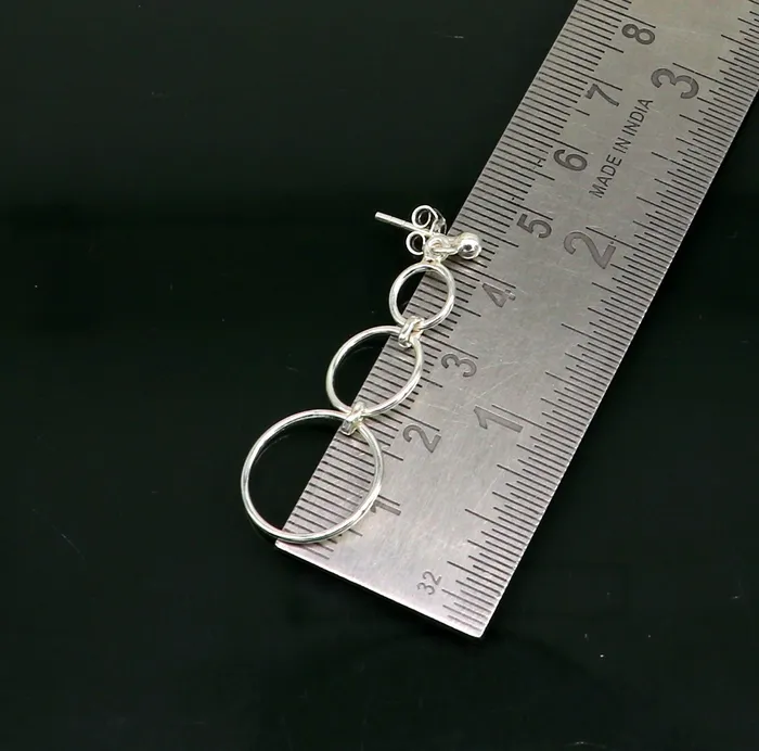 Earrings TRIBAL ORNAMENTS Genuine 925 sterling silver customized 3 circle design dainty plain fancy stud earring drop dangle geometric earring gift to her ear688 Earrings TRIBAL ORNAMENTS Genuine 925 sterling silver customized 3 circle design dainty plain fancy stud earring drop dangle geometric earring gift to her ear688