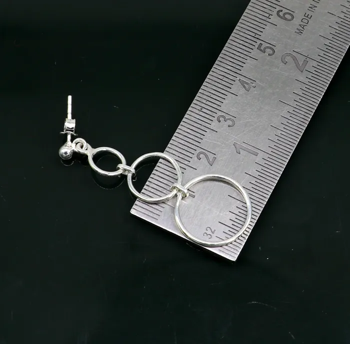 Earrings TRIBAL ORNAMENTS Genuine 925 sterling silver customized 3 circle design dainty plain fancy stud earring drop dangle geometric earring gift to her ear688 Earrings TRIBAL ORNAMENTS Genuine 925 sterling silver customized 3 circle design dainty plain fancy stud earring drop dangle geometric earring gift to her ear688
