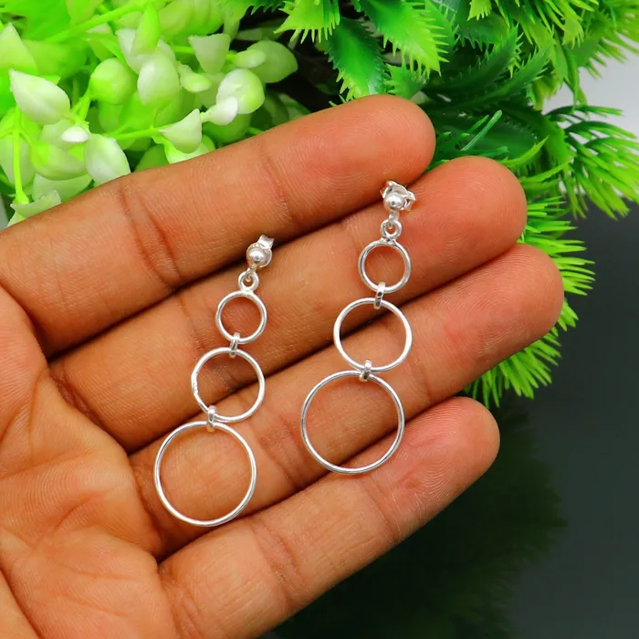 Earrings TRIBAL ORNAMENTS Genuine 925 sterling silver customized 3 circle design dainty plain fancy stud earring drop dangle geometric earring gift to her ear688 Earrings TRIBAL ORNAMENTS Genuine 925 sterling silver customized 3 circle design dainty plain fancy stud earring drop dangle geometric earring gift to her ear688