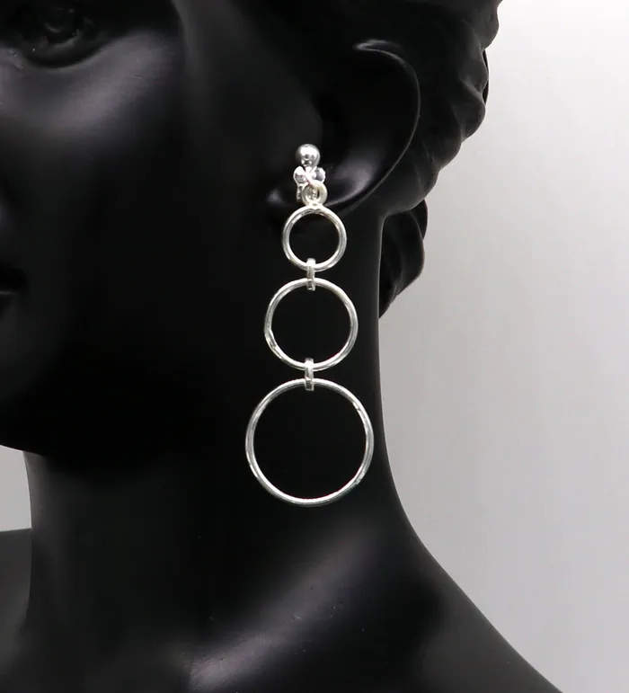 Earrings TRIBAL ORNAMENTS Genuine 925 sterling silver customized 3 circle design dainty plain fancy stud earring drop dangle geometric earring gift to her ear688 Earrings TRIBAL ORNAMENTS Genuine 925 sterling silver customized 3 circle design dainty plain fancy stud earring drop dangle geometric earring gift to her ear688