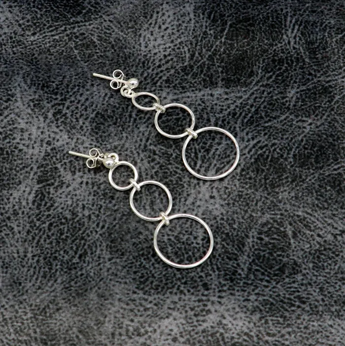 Earrings TRIBAL ORNAMENTS Genuine 925 sterling silver customized 3 circle design dainty plain fancy stud earring drop dangle geometric earring gift to her ear688 Earrings TRIBAL ORNAMENTS Genuine 925 sterling silver customized 3 circle design dainty plain fancy stud earring drop dangle geometric earring gift to her ear688