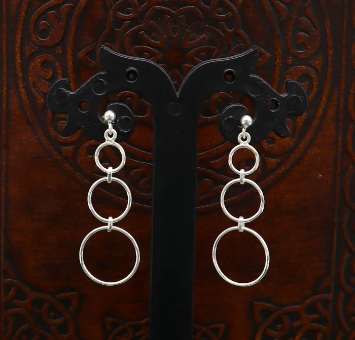 Earrings TRIBAL ORNAMENTS Genuine 925 sterling silver customized 3 circle design dainty plain fancy stud earring drop dangle geometric earring gift to her ear688 Earrings TRIBAL ORNAMENTS Genuine 925 sterling silver customized 3 circle design dainty plain fancy stud earring drop dangle geometric earring gift to her ear688