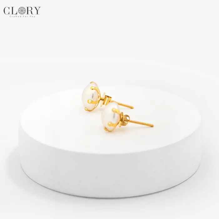 Earrings TRIBAL ORNAMENTS Indian traditional style vintage antique designer gorgeous 22karat yellow gold natural pearl stud earrings pair best collection er80