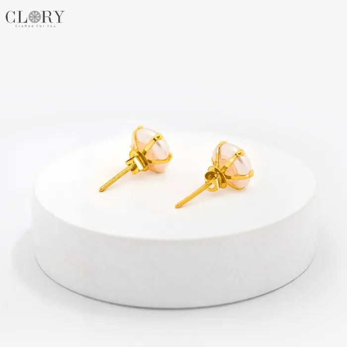 Earrings TRIBAL ORNAMENTS Indian traditional style vintage antique designer gorgeous 22karat yellow gold natural pearl stud earrings pair best collection er80