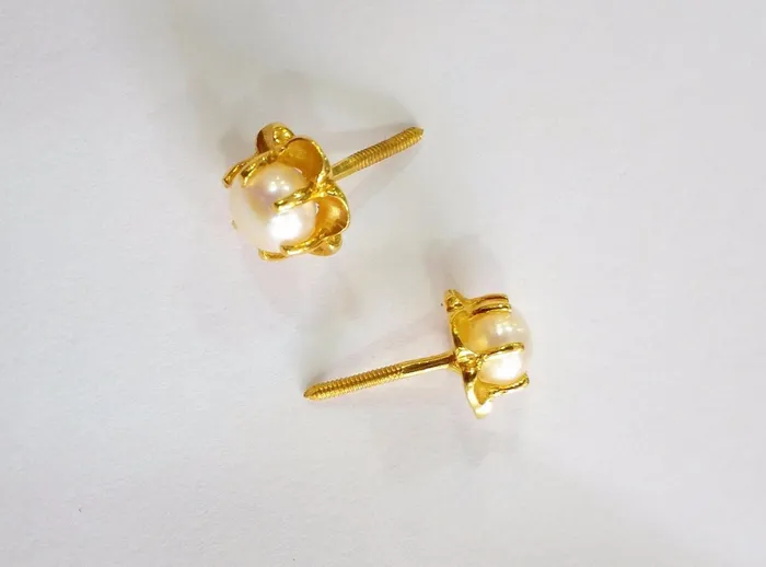 Earrings TRIBAL ORNAMENTS Indian traditional style vintage antique designer gorgeous 22karat yellow gold natural pearl stud earrings pair best collection er80