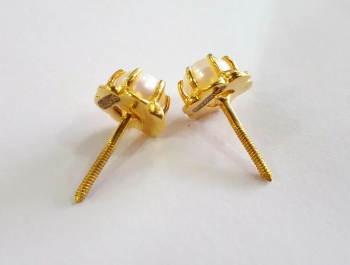 Earrings TRIBAL ORNAMENTS Indian traditional style vintage antique designer gorgeous 22karat yellow gold natural pearl stud earrings pair best collection er80