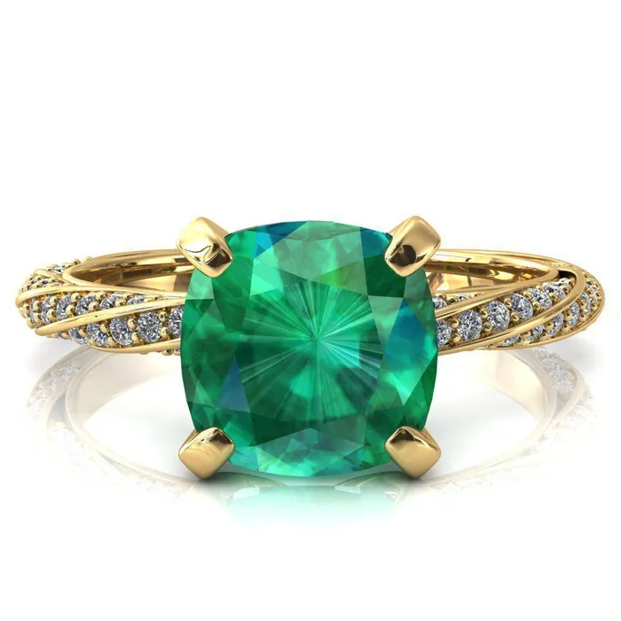 Elysia Cushion Emerald 4 Prong 34 Eternity Diamond Accent Ring Fire Brilliance Rings