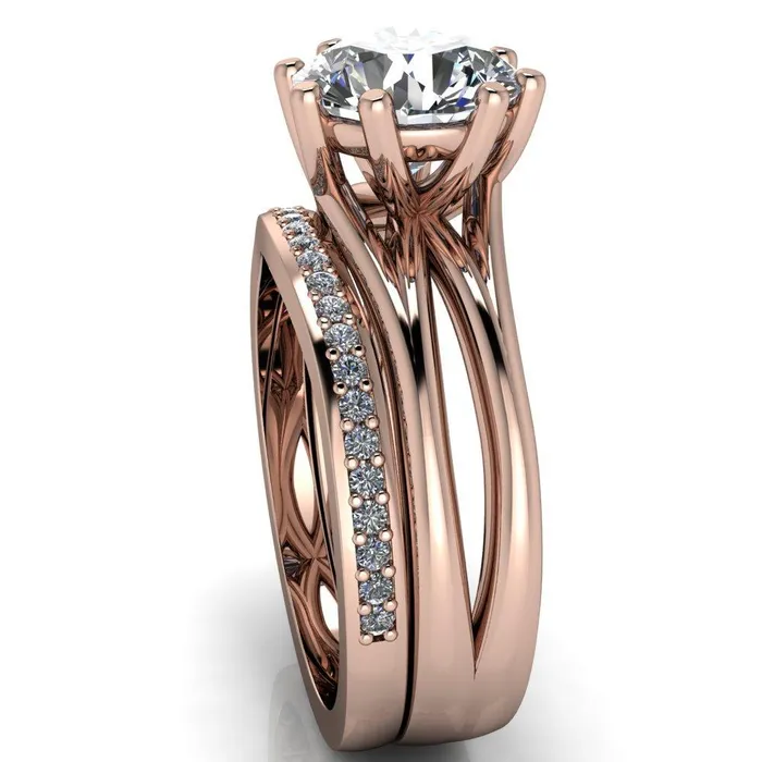 Emery Round Center Stone 8 Prong Split Shank Engagement Ring Fire Brilliance Rings