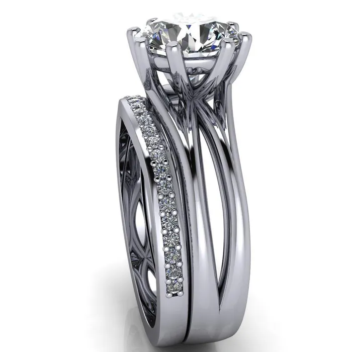 Emery Round Center Stone 8 Prong Split Shank Engagement Ring Fire Brilliance Rings