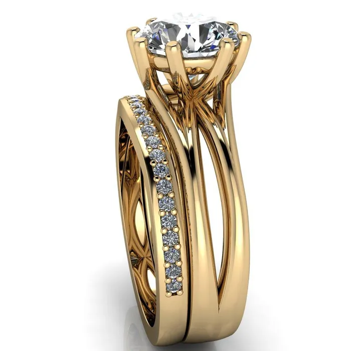 Emery Round Center Stone 8 Prong Split Shank Engagement Ring Fire Brilliance Rings