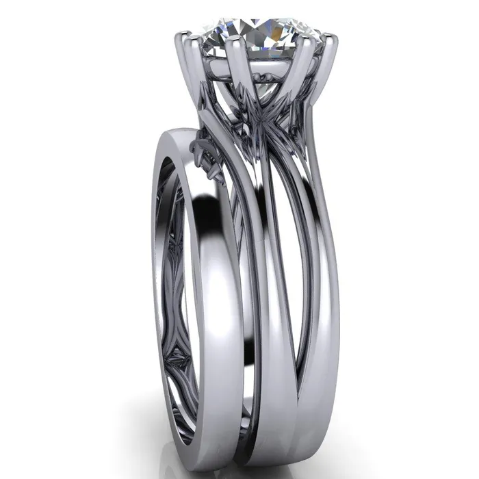 Emery Round Center Stone 8 Prong Split Shank Engagement Ring Fire Brilliance Rings