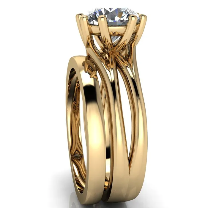 Emery Round Center Stone 8 Prong Split Shank Engagement Ring Fire Brilliance Rings