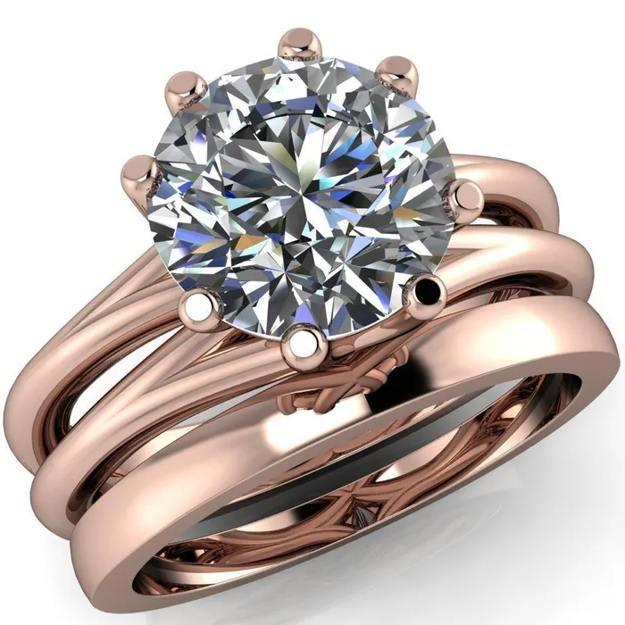 Emery Round Center Stone 8 Prong Split Shank Engagement Ring Fire Brilliance Rings
