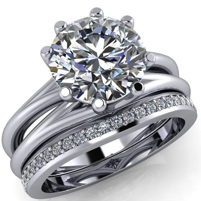Emery Round Center Stone 8 Prong Split Shank Engagement Ring Fire Brilliance Rings