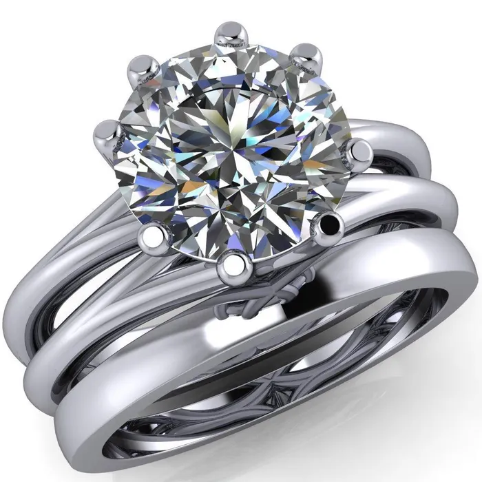 Emery Round Center Stone 8 Prong Split Shank Engagement Ring Fire Brilliance Rings