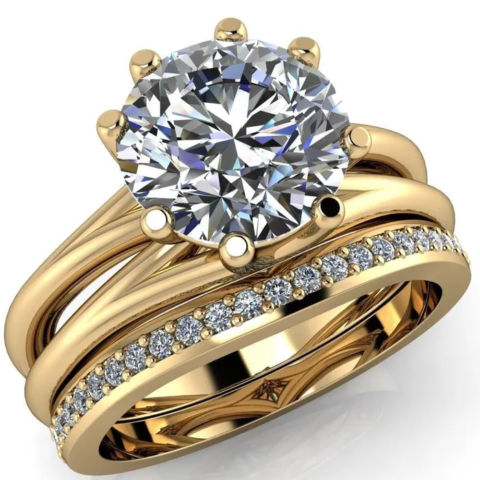Emery Round Center Stone 8 Prong Split Shank Engagement Ring Fire Brilliance Rings