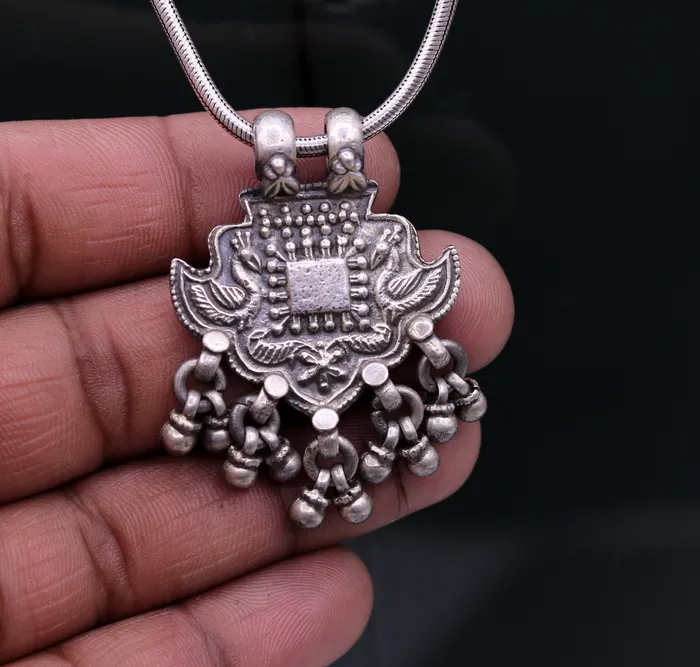Excellent design 925 Sterling silver handmade gorgeous peacock pendant with hanging bells customized pretty pendant temple jewelry nsp171 TRIBAL ORNAMENTS Necklaces Excellent design 925 Sterling silver handmade gorgeous peacock pendant with hanging bells customized pretty pendant temple jewelry nsp171 TRIBAL ORNAMENTS Necklaces