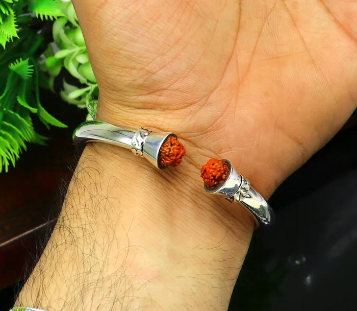 Exclusive 925 sterling silver handmade plain shiny stylish bangle bracelet kada elegant tribal rudraksha bangle gifting jewelry nsk385 TRIBAL ORNAMENTS Bracelets