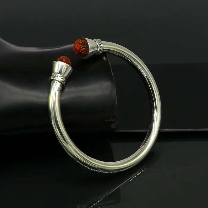 Exclusive 925 sterling silver handmade plain shiny stylish bangle bracelet kada elegant tribal rudraksha bangle gifting jewelry nsk385 TRIBAL ORNAMENTS Bracelets