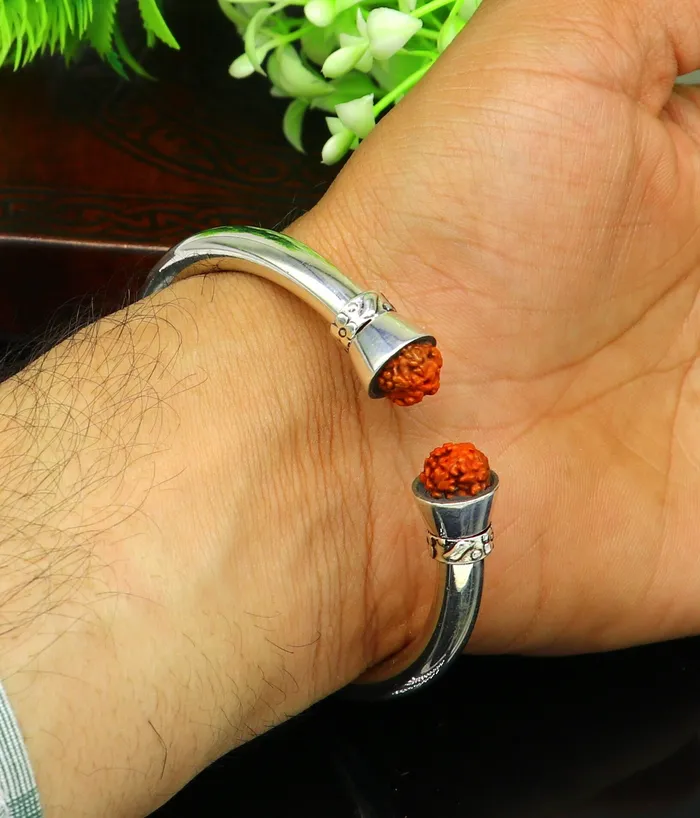 Exclusive 925 sterling silver handmade plain shiny stylish bangle bracelet kada elegant tribal rudraksha bangle gifting jewelry nsk385 TRIBAL ORNAMENTS Bracelets