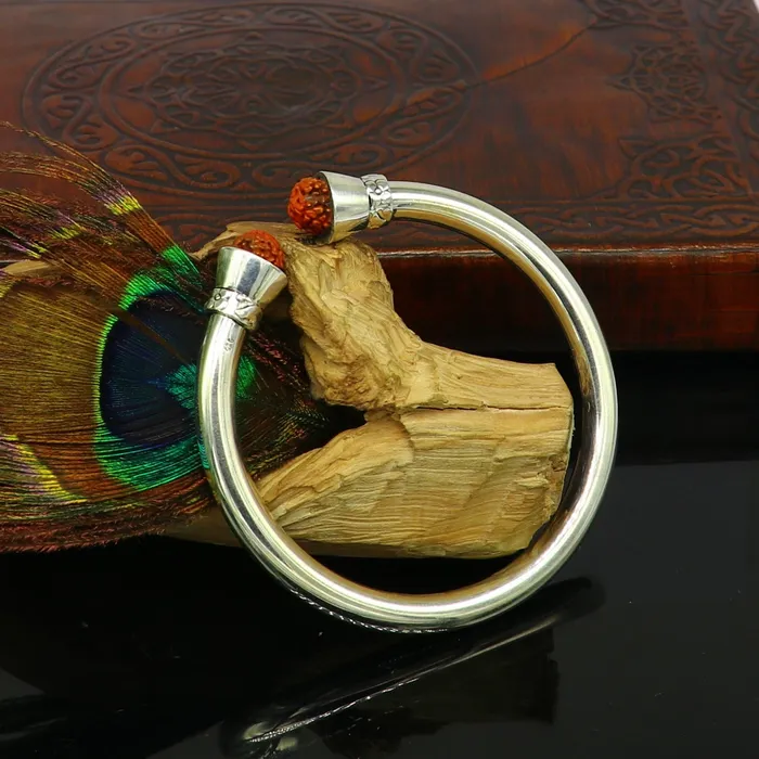 Exclusive 925 sterling silver handmade plain shiny stylish bangle bracelet kada elegant tribal rudraksha bangle gifting jewelry nsk385 TRIBAL ORNAMENTS Bracelets