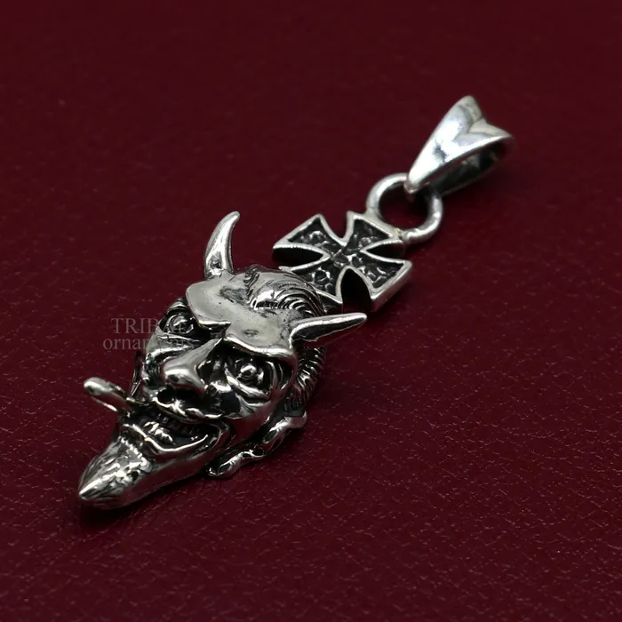 Exclusive stylish 925 sterling silver Devil cross pendant best unisex gifting hiphop jewelry ssp1548 TRIBAL ORNAMENTS Necklaces