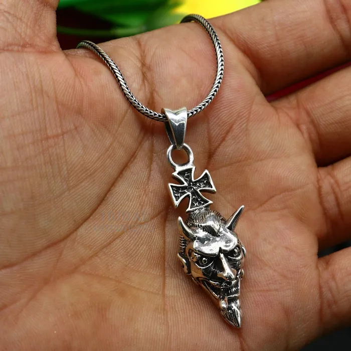Exclusive stylish 925 sterling silver Devil cross pendant best unisex gifting hiphop jewelry ssp1548 TRIBAL ORNAMENTS Necklaces