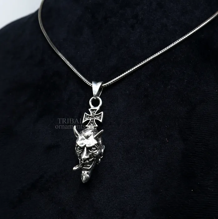 Exclusive stylish 925 sterling silver Devil cross pendant best unisex gifting hiphop jewelry ssp1548 TRIBAL ORNAMENTS Necklaces