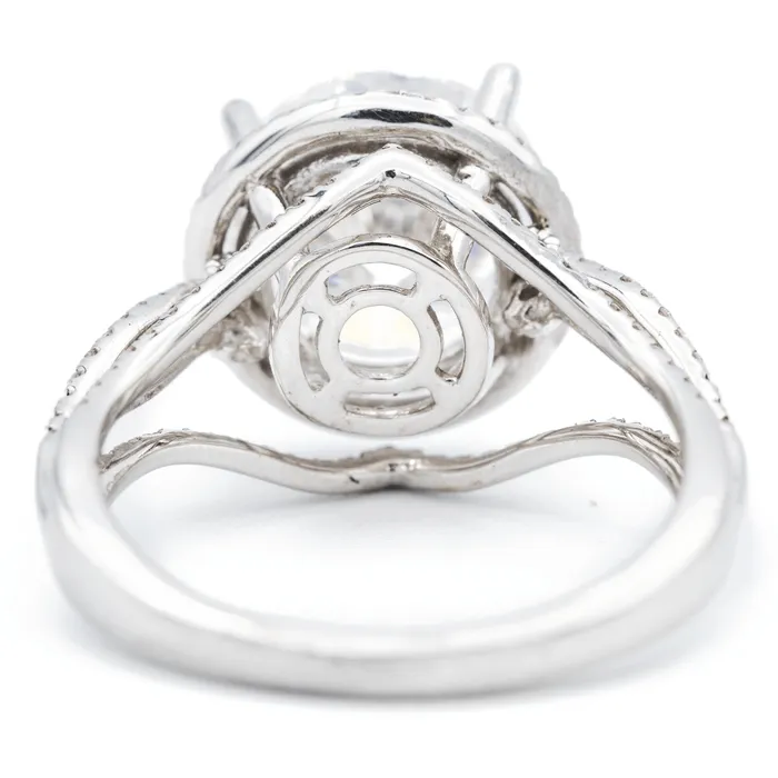 Fire Brilliance 10mm Round Center 14K White Gold Diamond Micropave Halo Wavy Shank Ring Rings