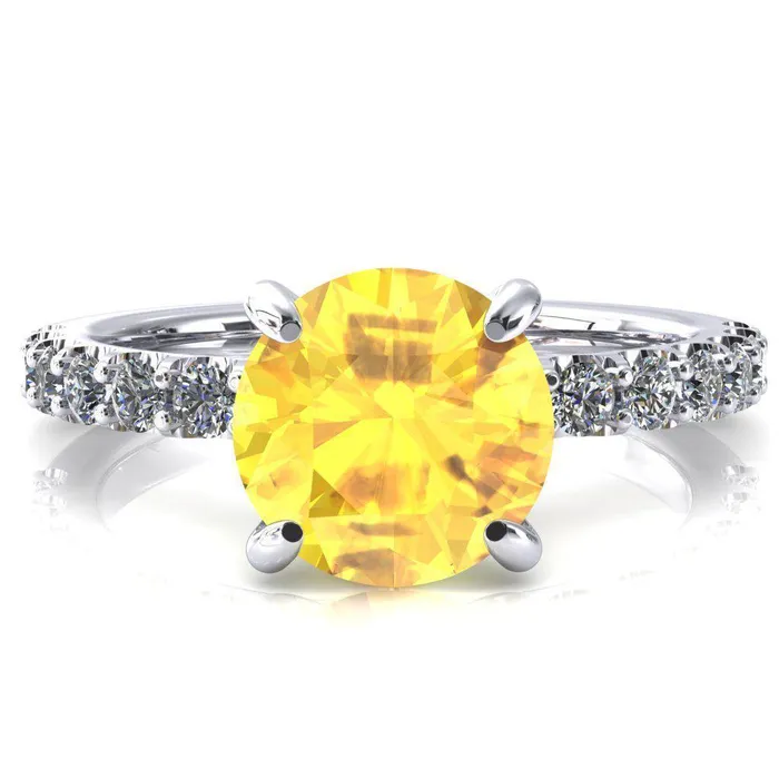 Fire Brilliance Alessi Round Yellow Sapphire 4 Claw Prong 34 Micro Pave Engagement Ring Rings Fire Brilliance Alessi Round Yellow Sapphire 4 Claw Prong 34 Micro Pave Engagement Ring Rings