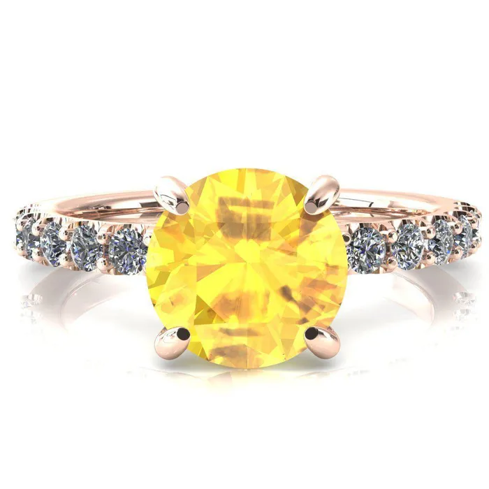 Fire Brilliance Alessi Round Yellow Sapphire 4 Claw Prong 34 Micro Pave Engagement Ring Rings