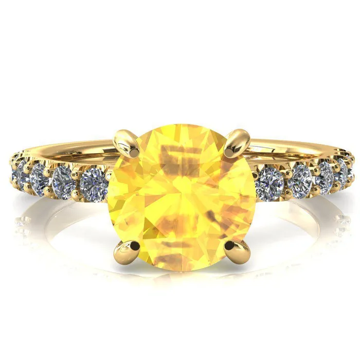 Fire Brilliance Alessi Round Yellow Sapphire 4 Claw Prong 34 Micro Pave Engagement Ring Rings