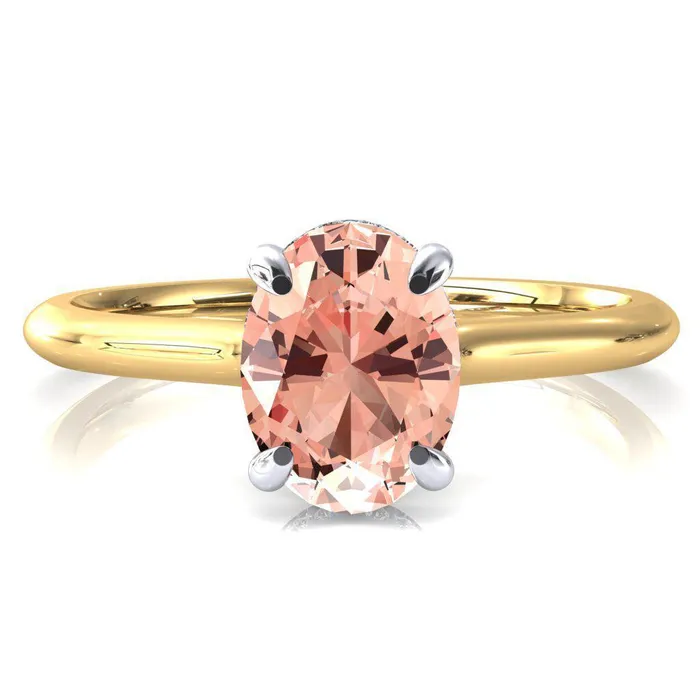 Fire Brilliance Janey Oval Champagne Sapphire 4 Prongs Claw Floating Halo Inverted Cathedral Ring Rings