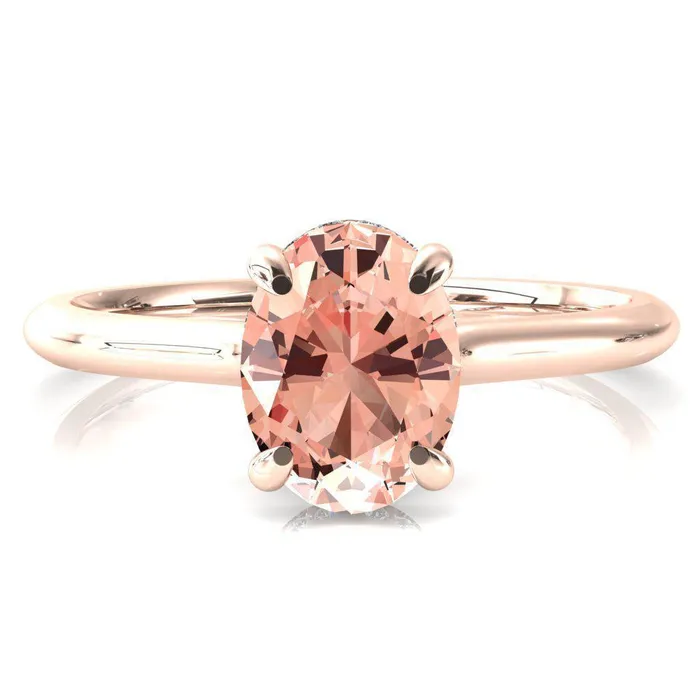 Fire Brilliance Janey Oval Champagne Sapphire 4 Prongs Claw Floating Halo Inverted Cathedral Ring Rings